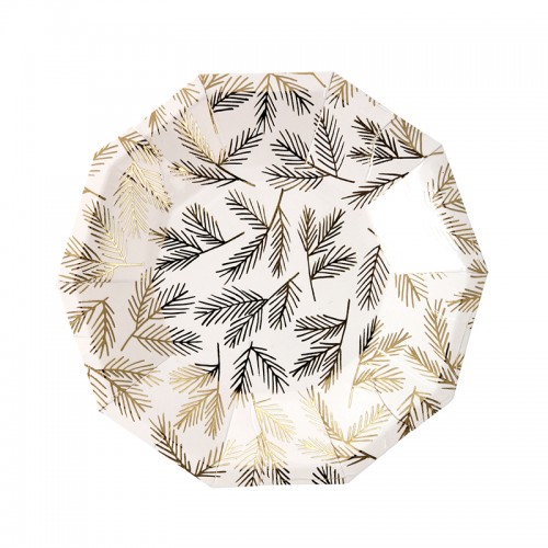 Gold Leaves Plates-Χάρτινα Πιάτα Γλυκού Με Χρυσά Φύλλα(8pcs)-Meri Meri