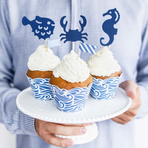 Χάρτινες Θήκες Γαλάζια Κύματα Cupcake Wrappers PartyDeco