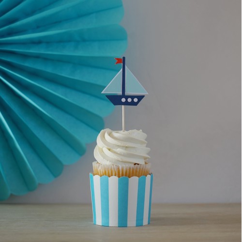 Cupcake Toppers Θαλασσινό Θέμα Καράβι Hand Made by Ministry Of Art (6pcs)