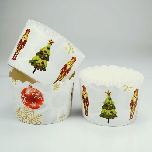 Χριστουγεννιάτικες Θήκες Για Cupcakes Καρυοθραύστης Με Λευκό Καραμελόχαρτο 