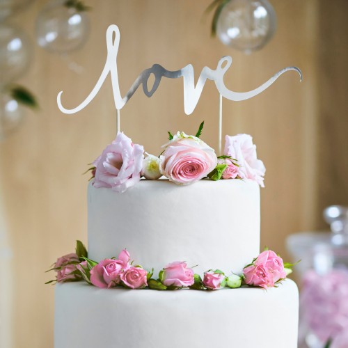 Cake Topper Love Ασημί Διακοσμητικό Γαμήλιας Τούρτας