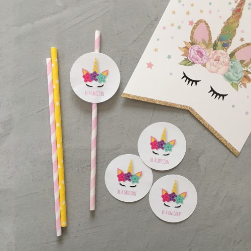 Be A Unicorn Στρογγυλά Αυτοκόλλητα Μονόκερος Για Παιδικά Πάρτυ Και Βαπτίσεις
