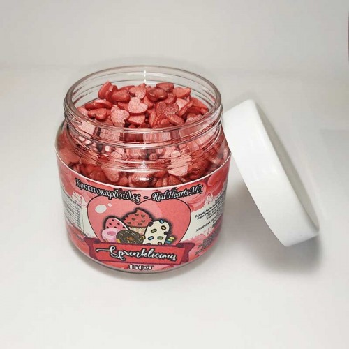 Sprinklicious Γυαλιστερές Καρδιές Κόκκινες Για Τούρτες και Cupcakes 150gr