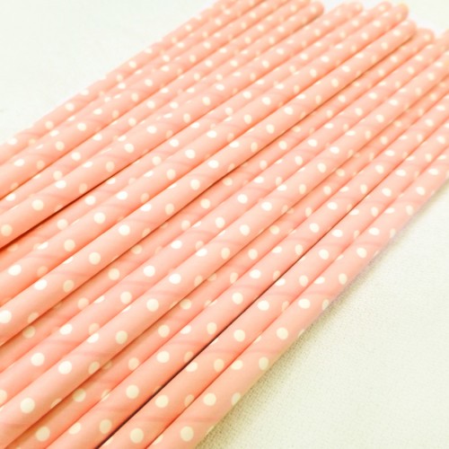 abcJoy baby pink πουά χάρτινα καλαμάκια (25-pack)