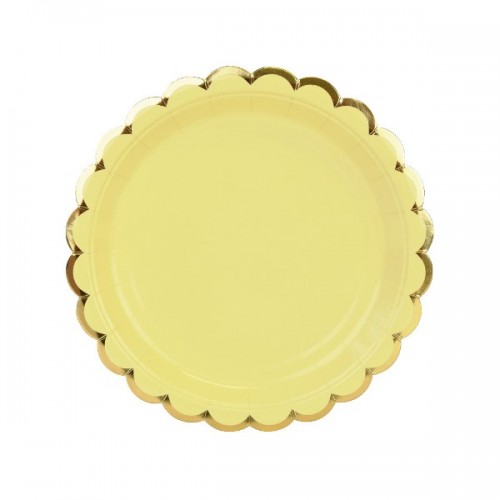 Στρογγυλά Πιάτα Γλυκού Κίτρινο Παστέλ Με Χρυσό 