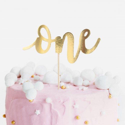 Cake Topper Πρώτα Γενέθλια One-Χρυσό Διακοσμητικό Τούρτας