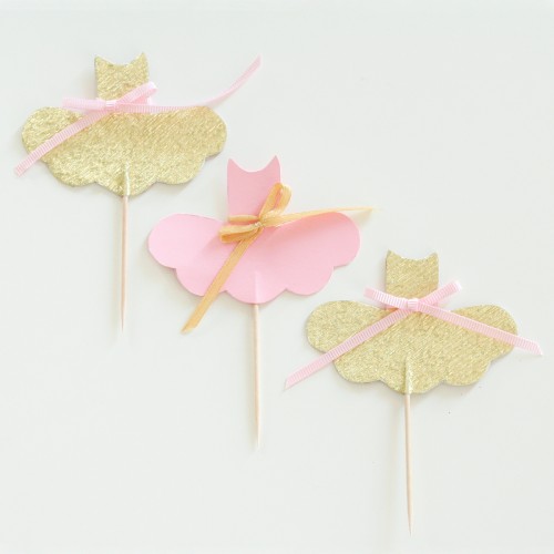 Cupcake Toppers-Ροζ Και Χρυσές Μπαλαρίνες-Hand Made by Ministry Of Art (6pcs)