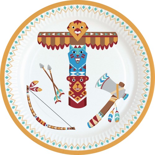 Χάρτινα Πιάτα Γλυκού Ινδιάνοι Tepee & Tomahawk
